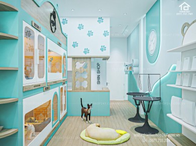 Thiết kế pet shop đẹp dễ thương với màu xanh tươi mát – SHIN Pet
