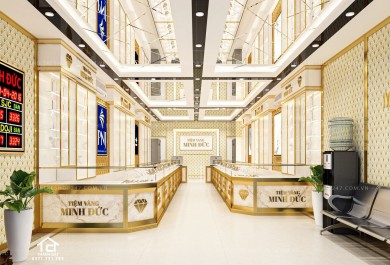 Thiết kế tiệm vàng màu sắc đẹp nổi bật, không gian hiện đại – TIỆM VÀNG MINH ĐỨC