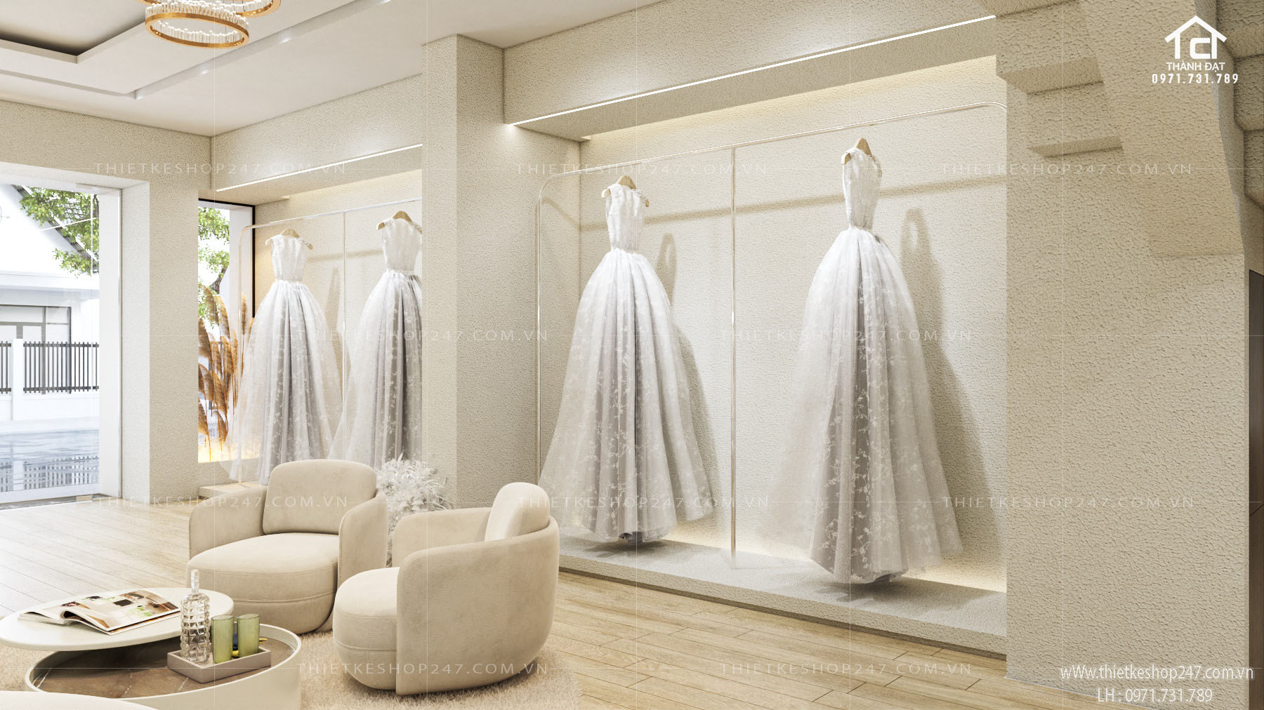 thiết kế studio áo cưới đẹp rộng lớn