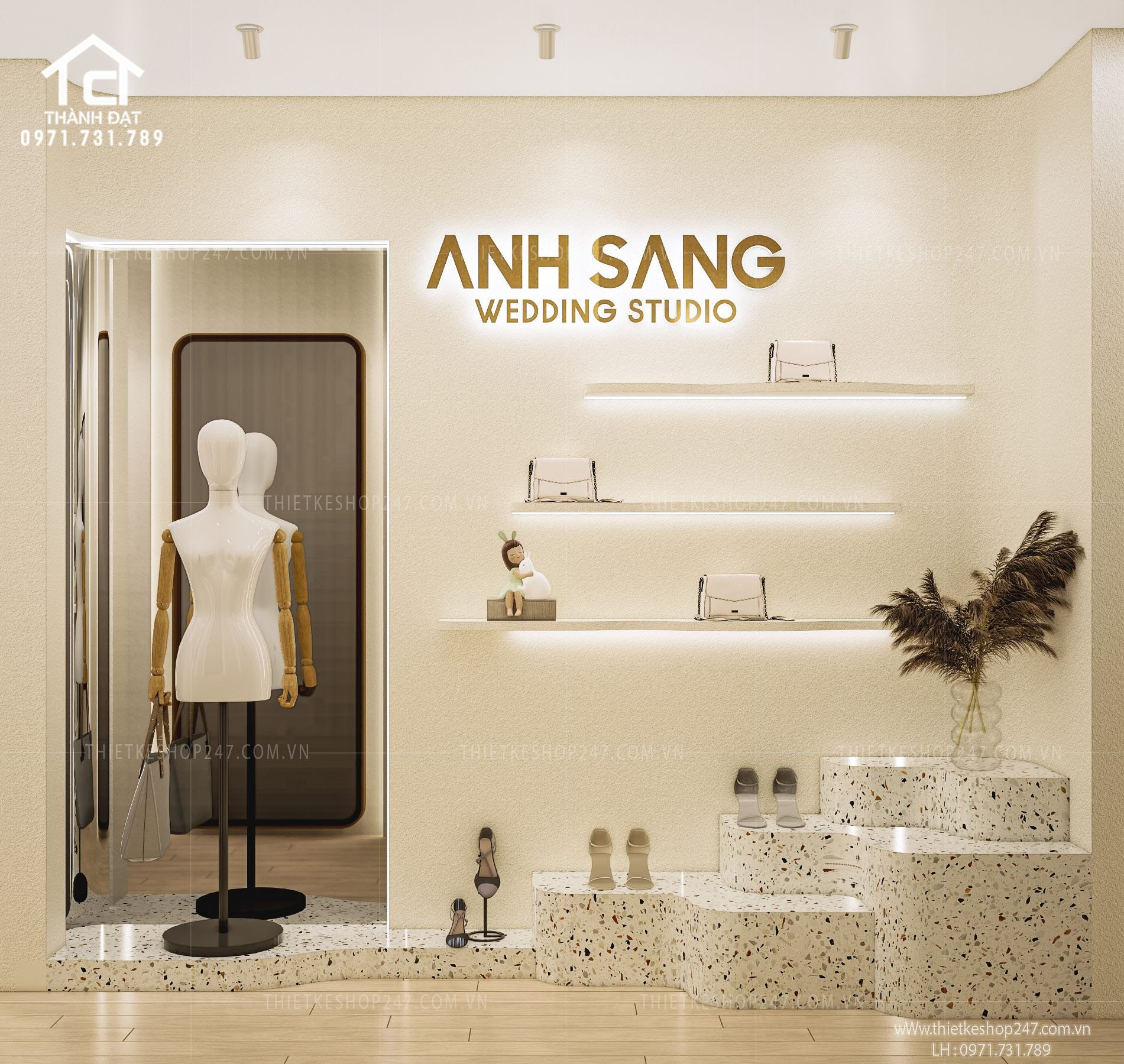 thiết kế studio áo cưới đẹp sang chảnh