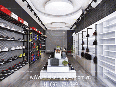 Thiết kế shop giày dép hiện đại với không gian năng động và trẻ trung.