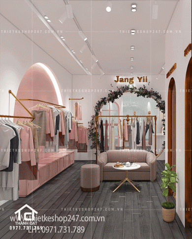 Thiết kế shop thời trang đẹp không gian thoáng đãng và thoải mái.