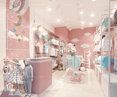 Thiết kế shop thời trang trẻ em đẹp tạo không gian mua sắm đẹp.