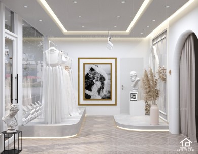 Thiết kế studio áo cưới nhỏ đẹp, màu sắc cực kì thanh lịch – Linh Đan