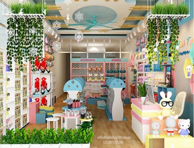 Trang trí cửa hàng thời trang trẻ em đẹp, màu sắc tại ninh bình đẹp và thu hút.