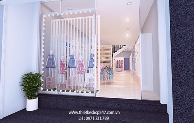 Trang trí cửa hàng thời trang trẻ em tại ninh thuận đẹp màu sắc nhẹ nhàng thu hút.