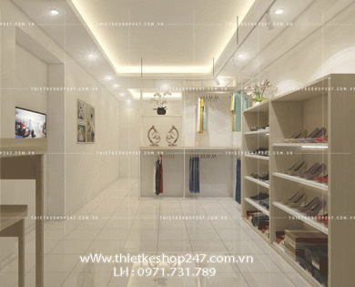 Không gian đẹp lung linh với mẫu thiết kế shop giày dép đẹp.