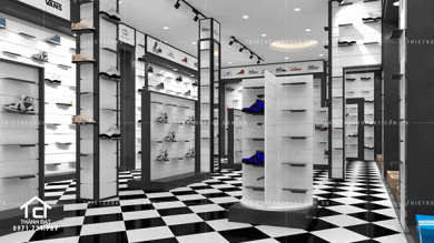 Mẫu thiết kế shop giày dép đẹp mang lại một không gian kinh doanh chuyên nghiệp.
