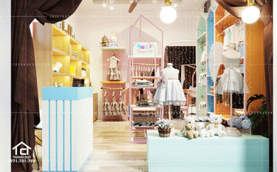 Mẫu thiết kế shop thời trang trẻ em đẹp với không gian trẻ thơ.