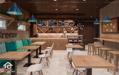 Thiết kế quán trà sữa, café màu sắc ấn tượng – Chị Trang