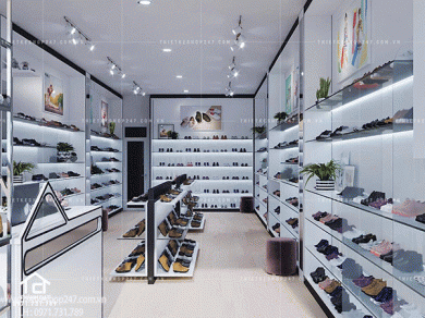 Thiết kế shop giày dép đẹp đáp ứng thẩm mỹ của khách hàng bạn phục vụ.