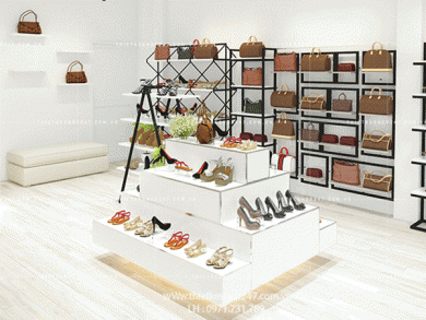 Thiết kế shop giày dép đẹp không gian hiện đại và tinh tế.