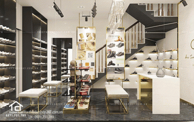 Thiết kế shop giày dép đẹp không gian lôi cuốn, thân thiện.