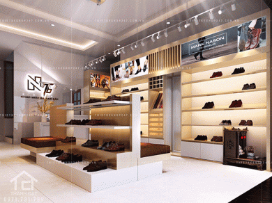 Thiết kế shop giày dép đẹp, không gian sang trọng và lịch lãm.