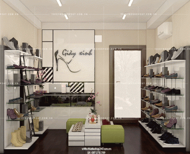 Thiết kế shop giày dép đẹp nhẹ nhàng và tinh tế.