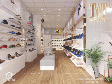 Thiết kế shop giày dép đẹp sang trọng hấp dẫn các khách hàng nữ.