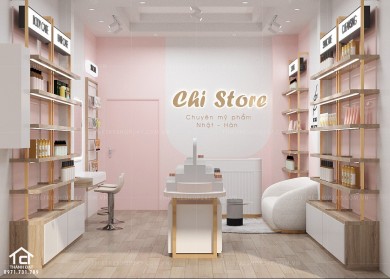Thiết kế shop mỹ phẩm diện tích nhỏ đẹp – Chị Chi