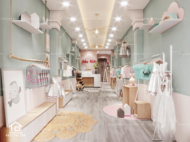 Thiết kế shop thời trang trẻ em đẹp với không gian đặc biệt.