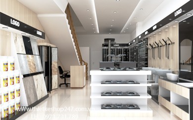 Thiết kế showroom thiết bị vệ sinh đẹp, gọn gàng, thuận tiện sắp xếp hàng hóa kinh doanh ” Anh Tùng.