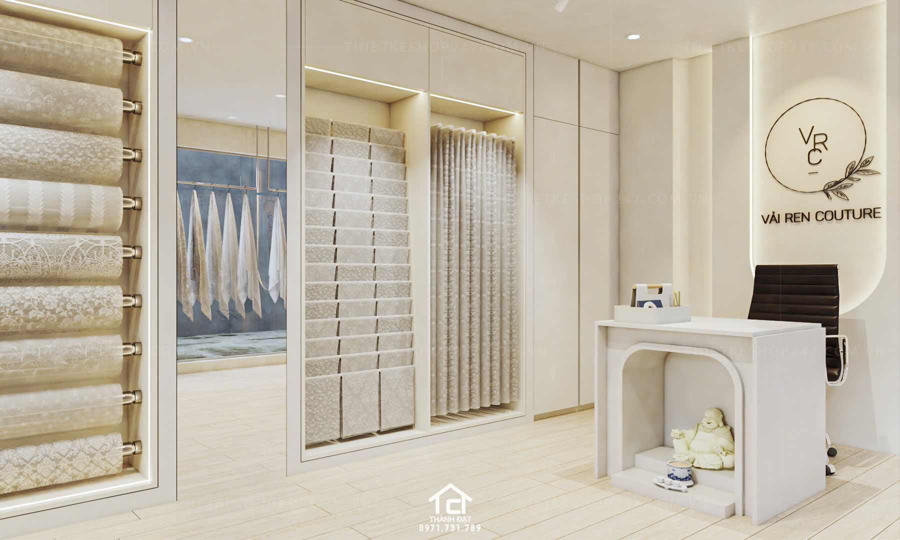 Thiết kế cửa hàng vải đẹp dịu dàng