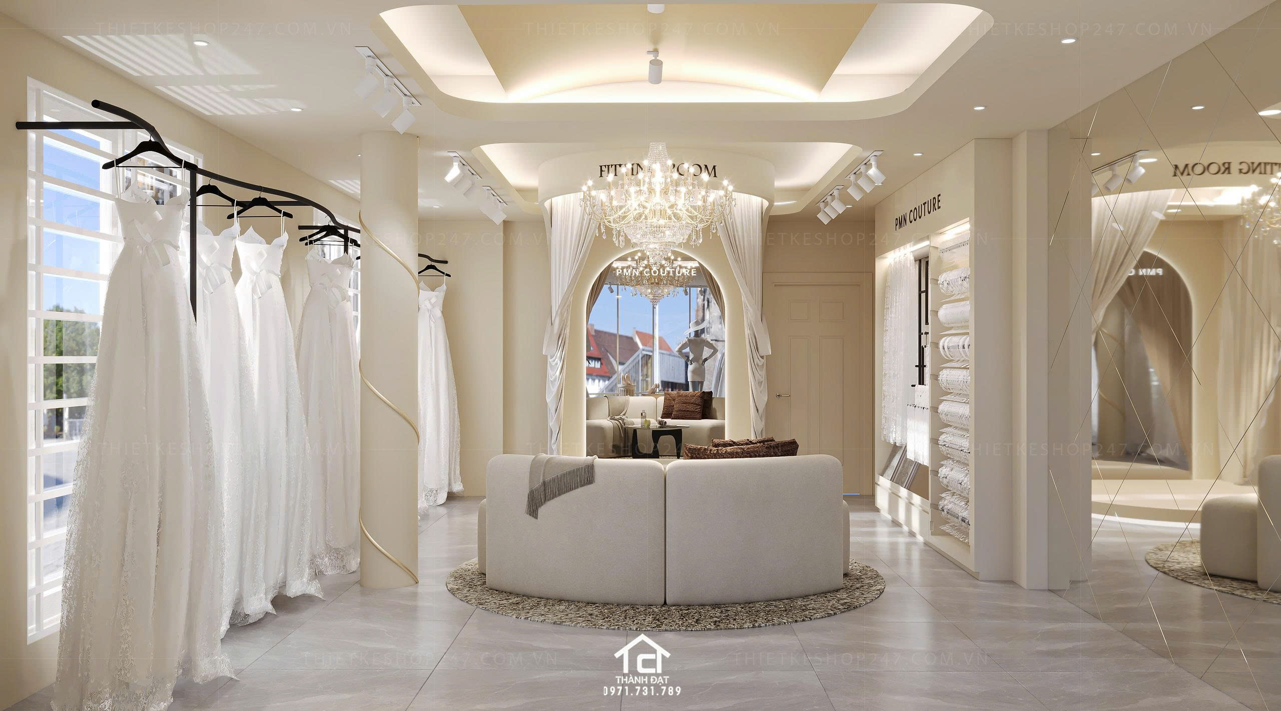 Thiết kế cửa hàng vải đẹp dịu dàng