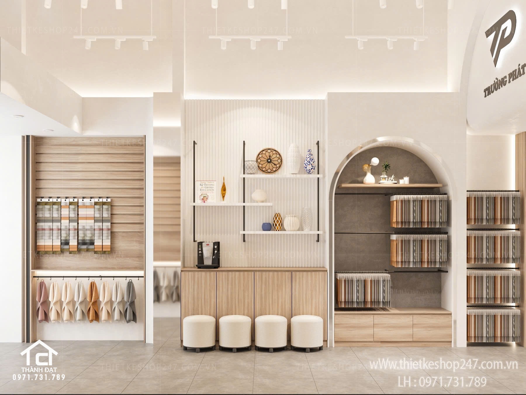 Thiết kế cửa hàng vải đẹp hiện đại