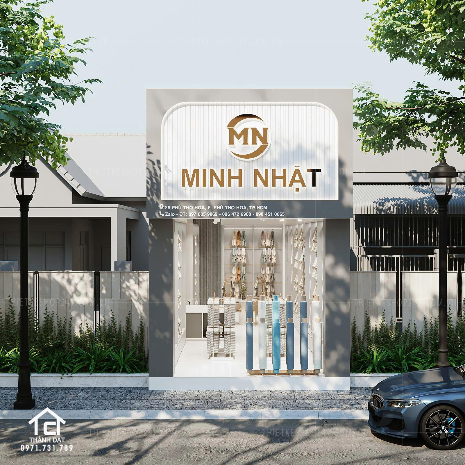 thiết kế cửa hàng vải đẹp sang trọng