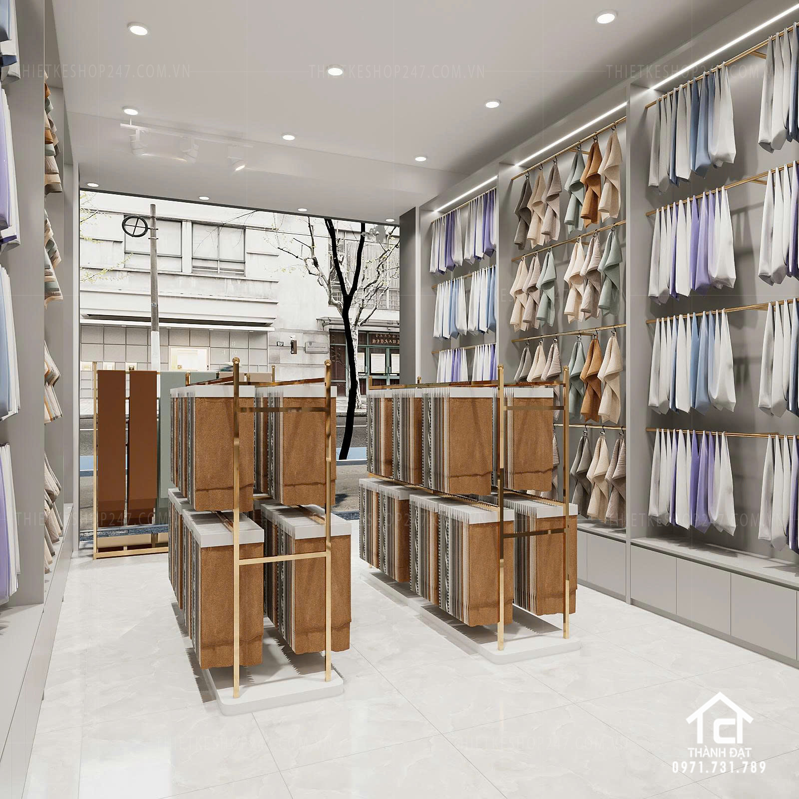 thiết kế cửa hàng vải đẹp trẻ trung