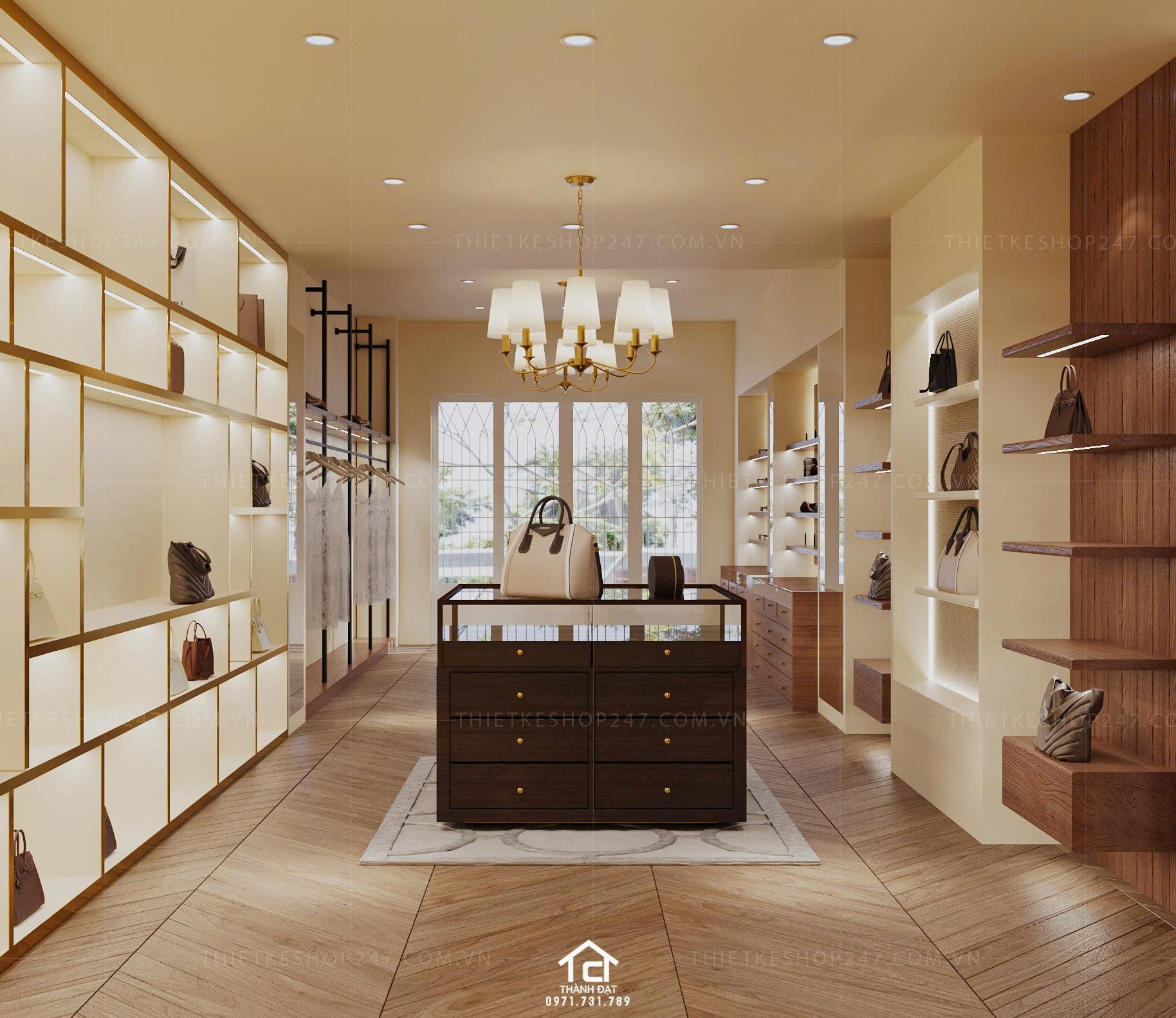 thiết kế phòng trưng bày thời trang đẹp sang trọng