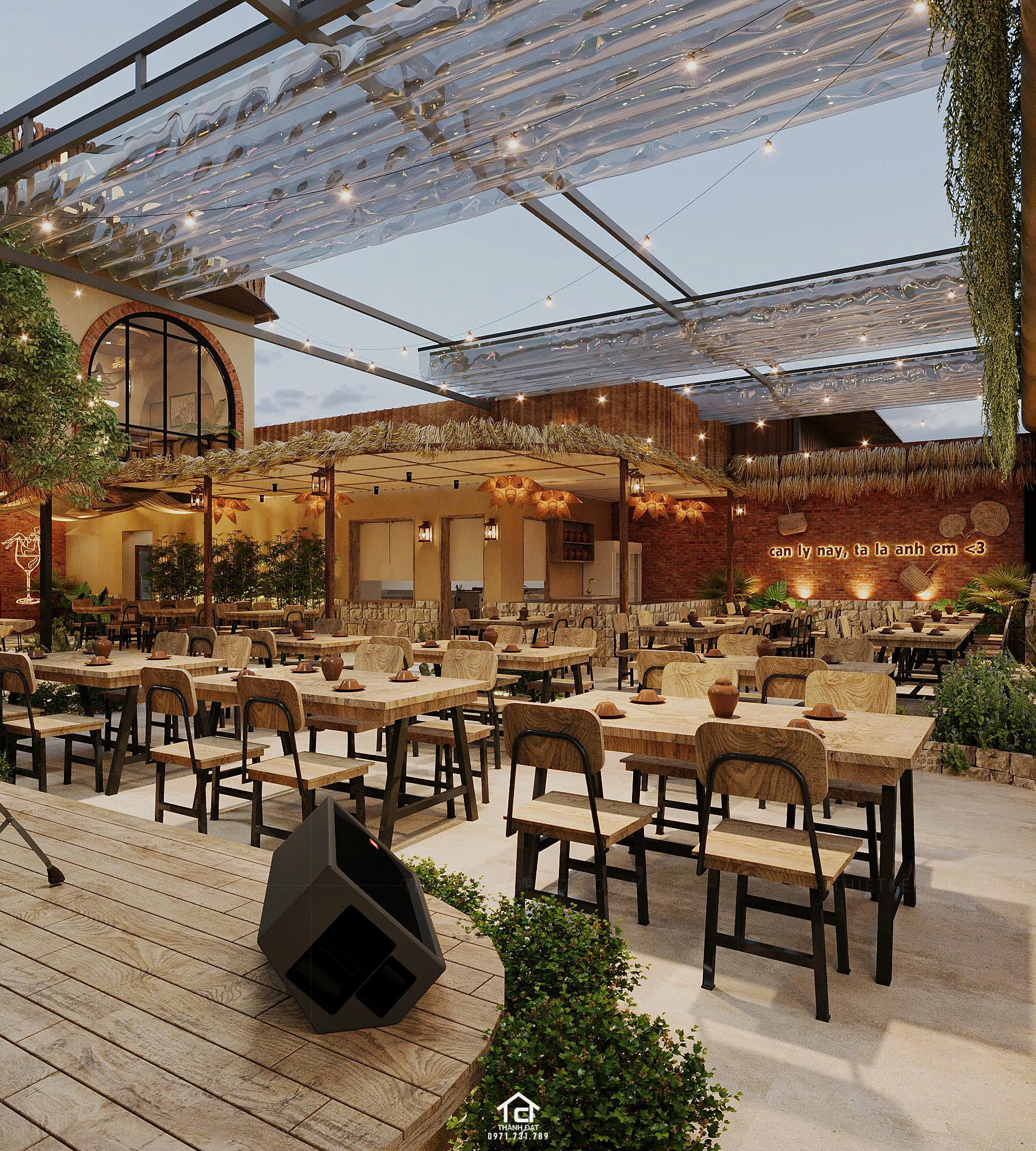 thiết kế quán ăn đẹp rộng lớn