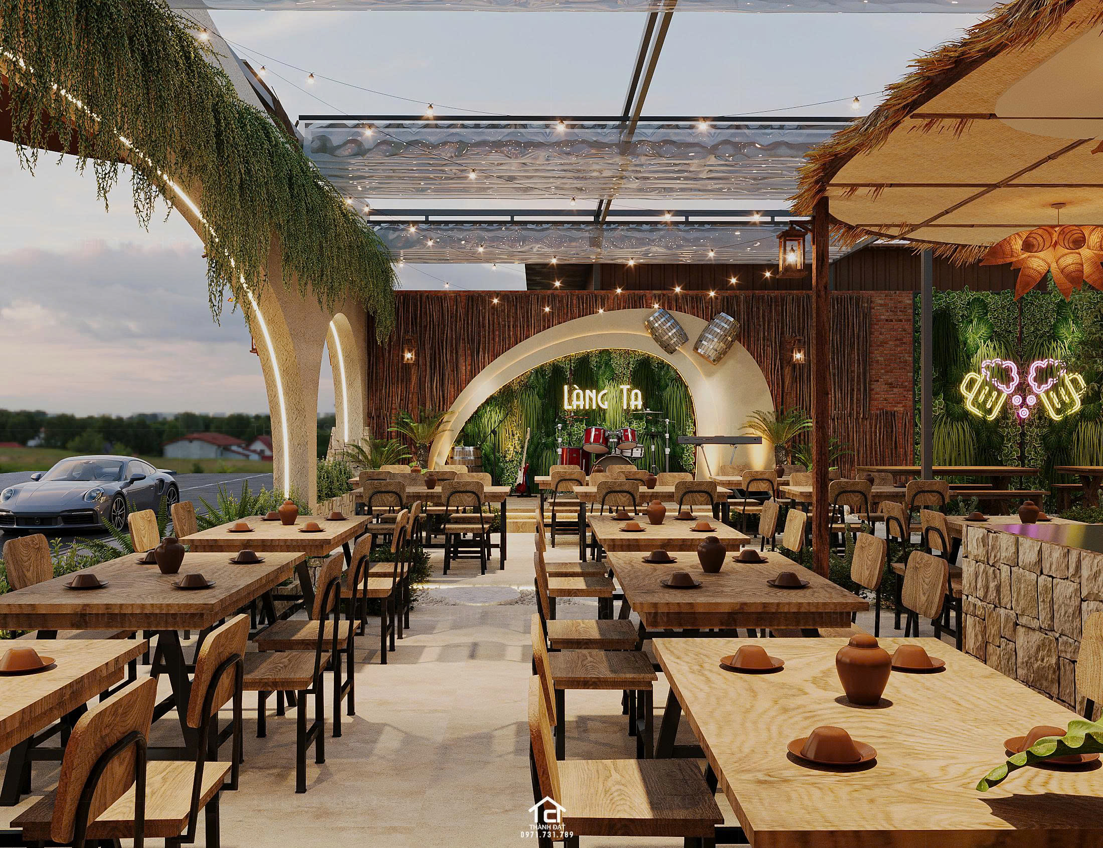 thiết kế quán ăn đẹp thoáng mát