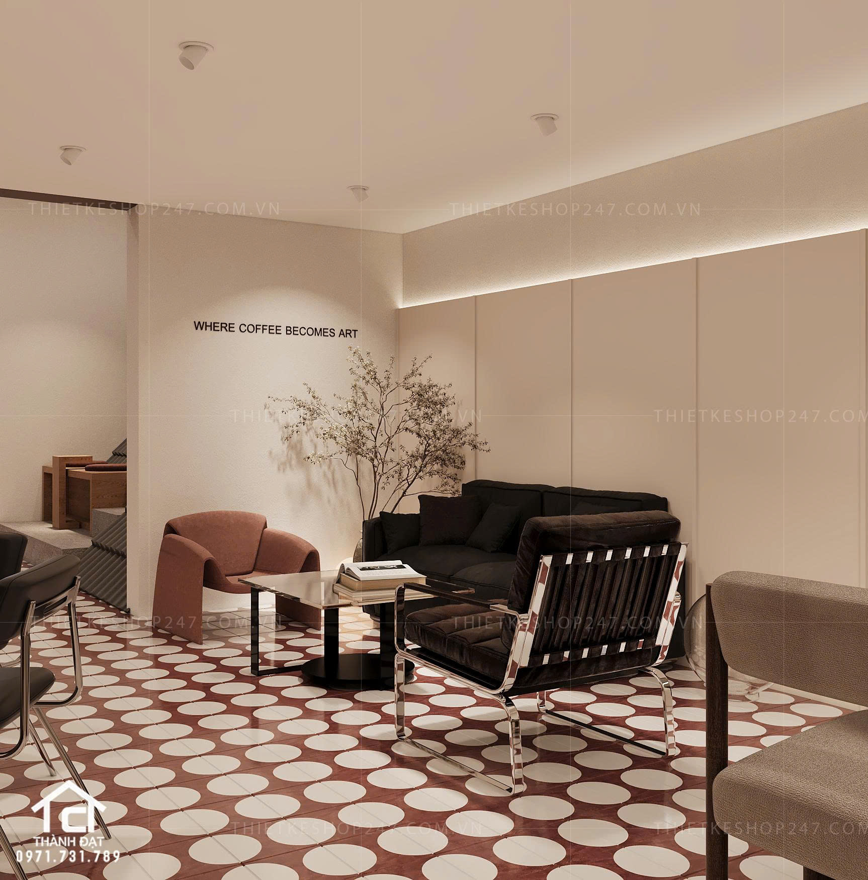 thiết kế quán cafe đẹp hài hòa