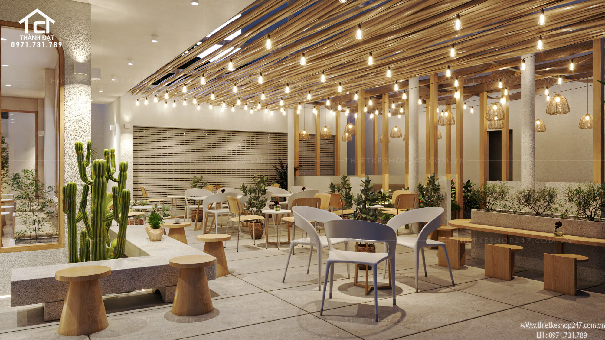 Thiết kế quán cafe đẹp sang trọng theo phong cách hiện đại – GREENERY CAFE