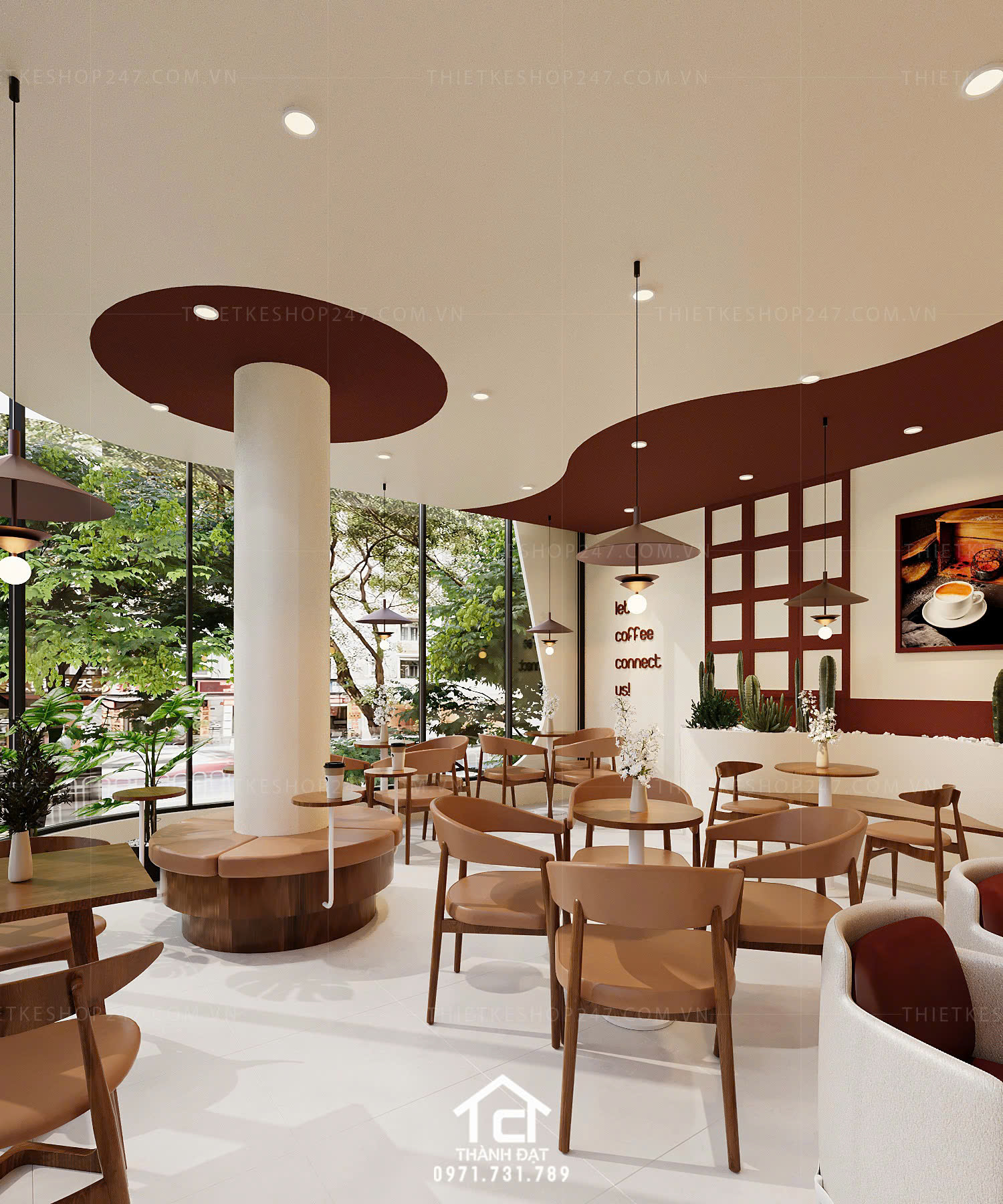 thiết kế quán cafe đẹp màu sắc