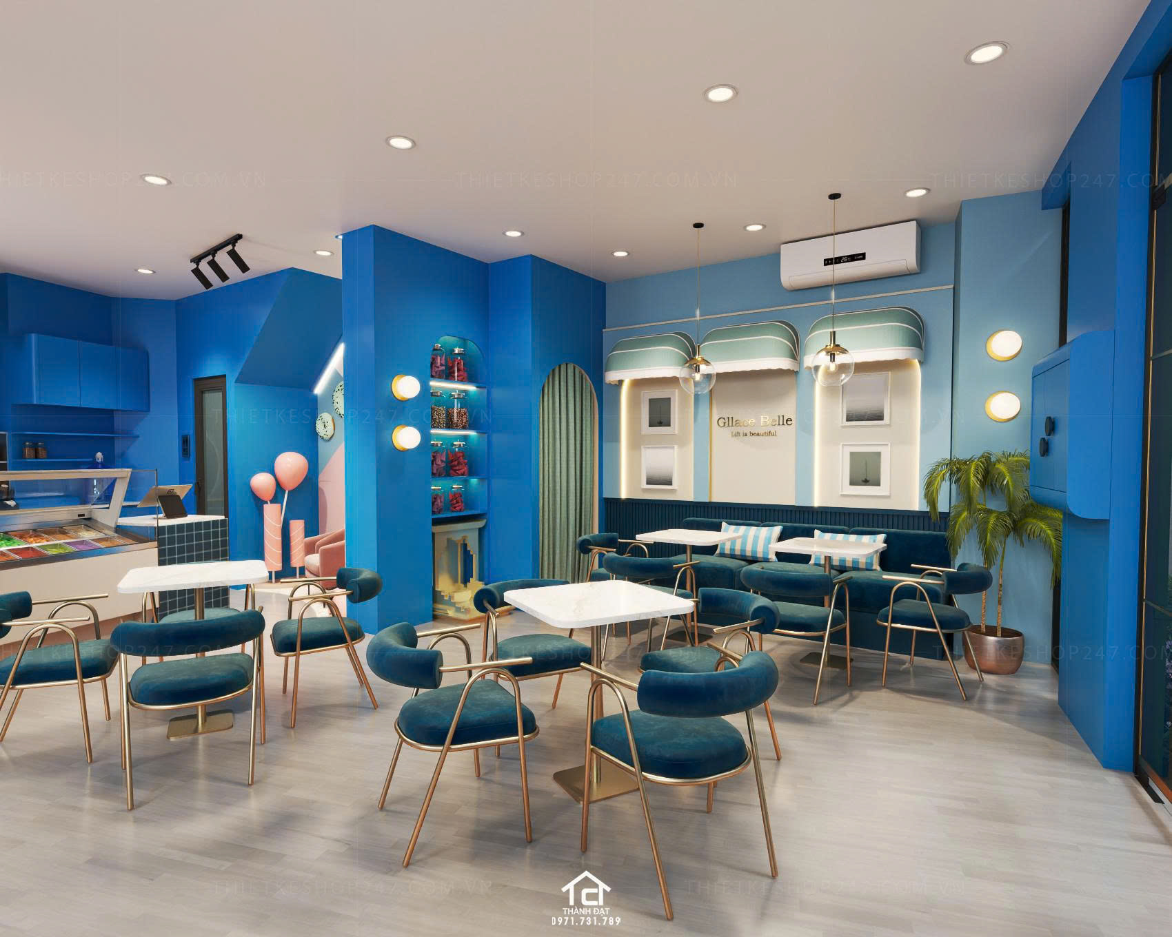 thiết kế quán cafe đẹp rộng lớn