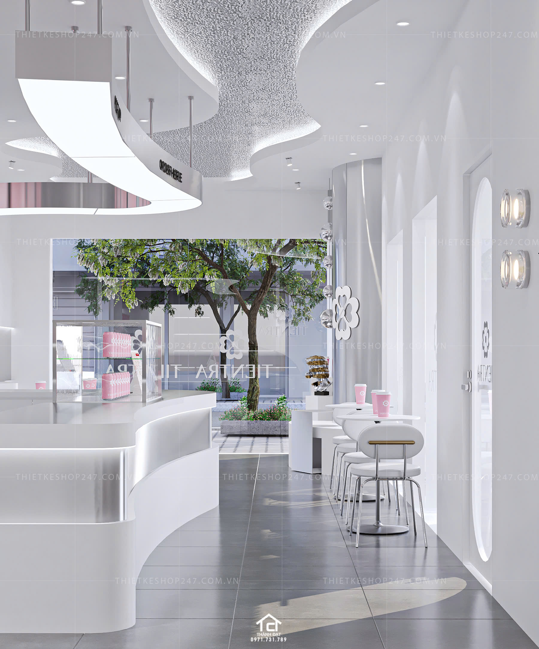 thiết kế quán trà sữa đẹp bắt mắt