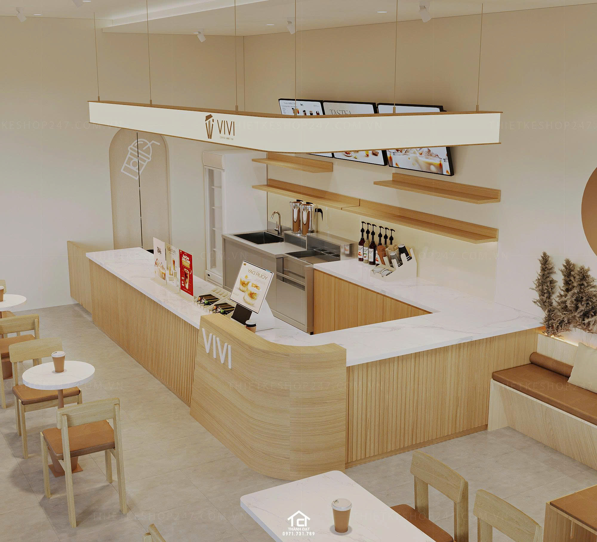 thiết kế quán trà sữa đẹp bắt mắt