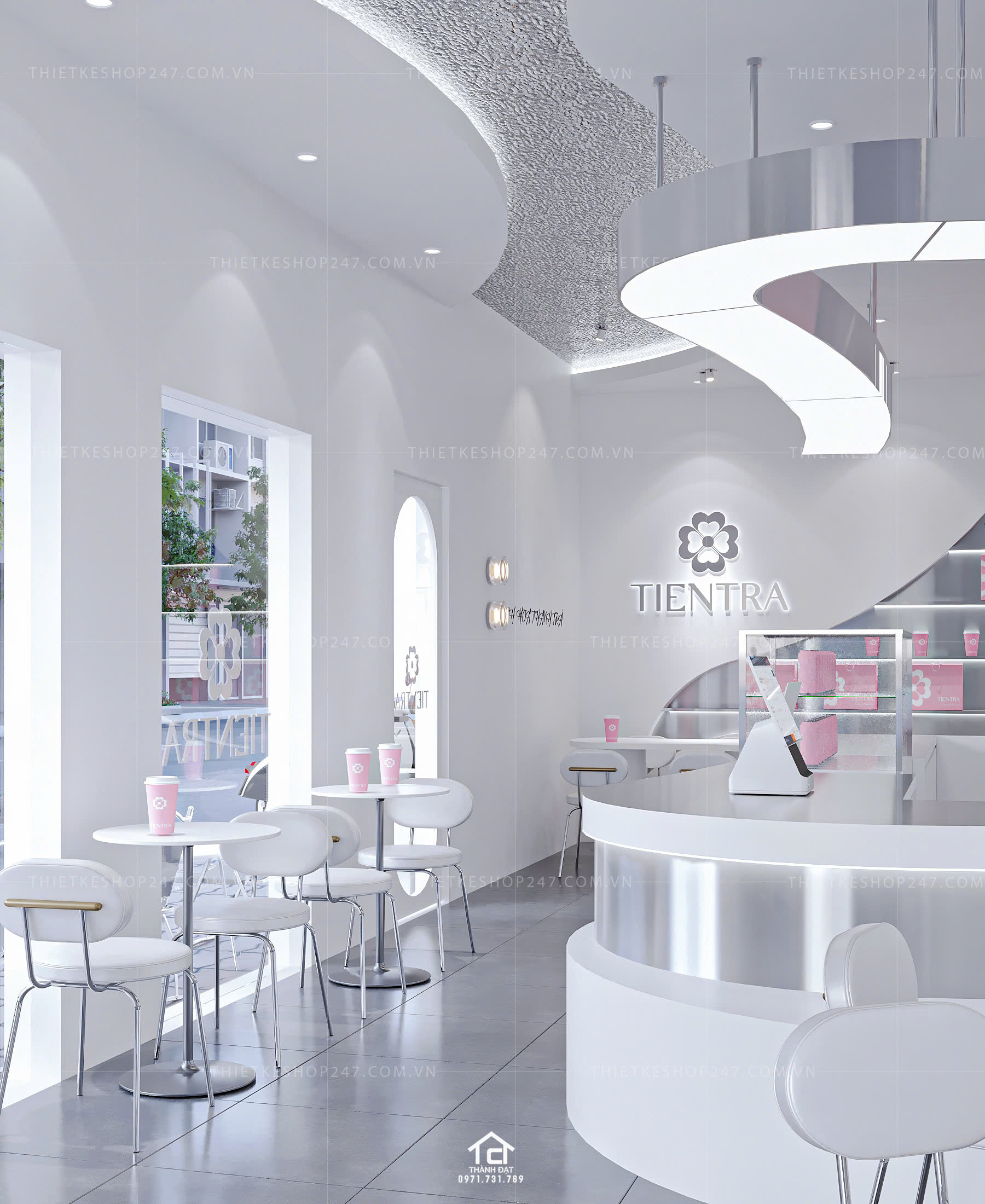 thiết kế quán trà sữa lung linh