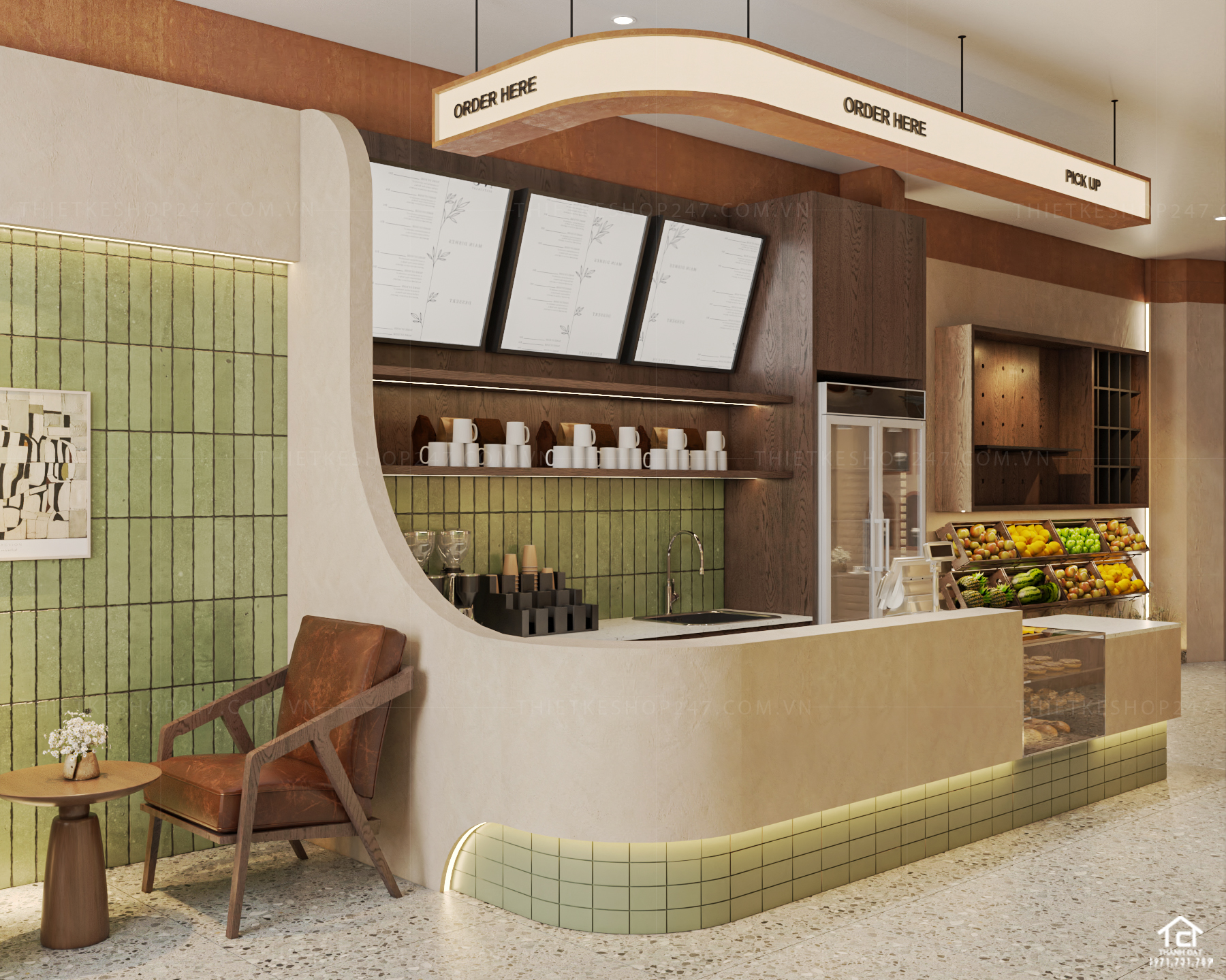 thiết kế quán trà sữa, cafe đẹp dịu dàng