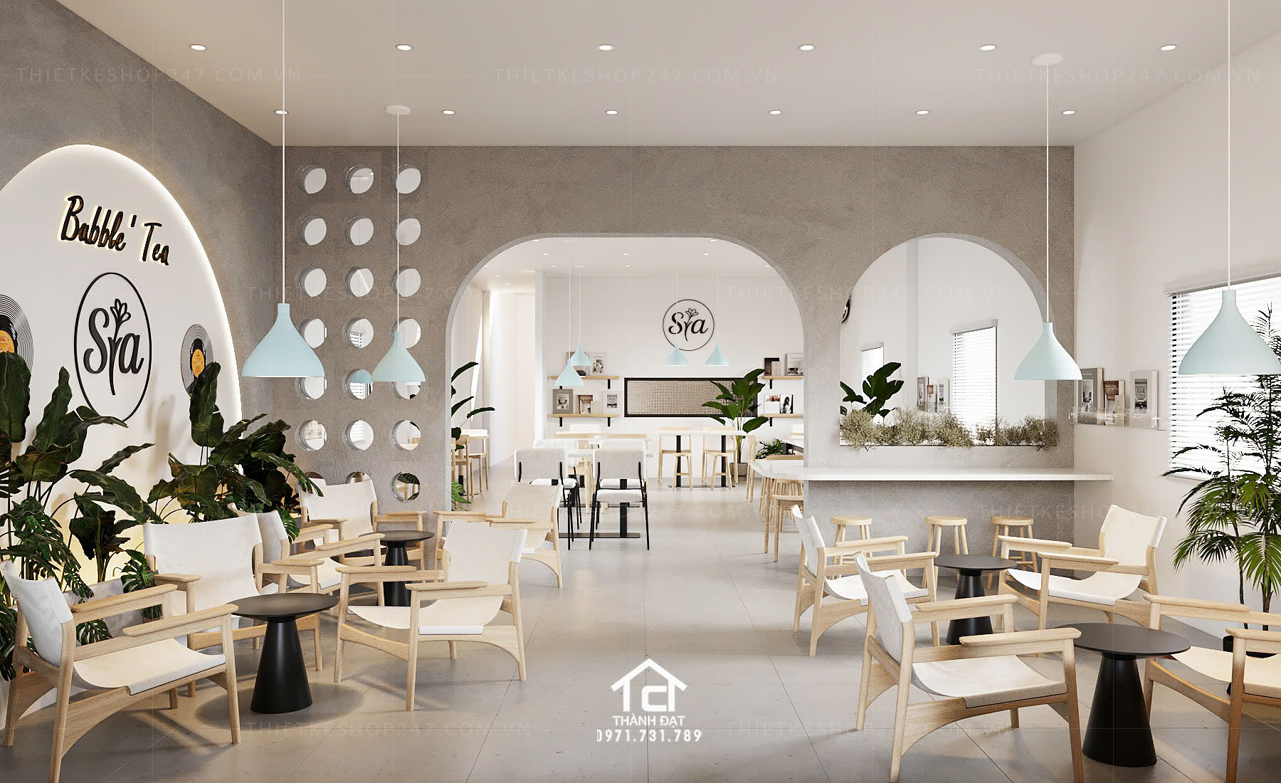 thiết kế quán trà sữa, cafe đẹp hài hòa