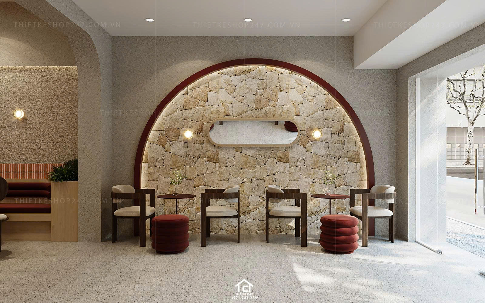 thiết kế quán trà sữa, cafe đẹp màu sắc