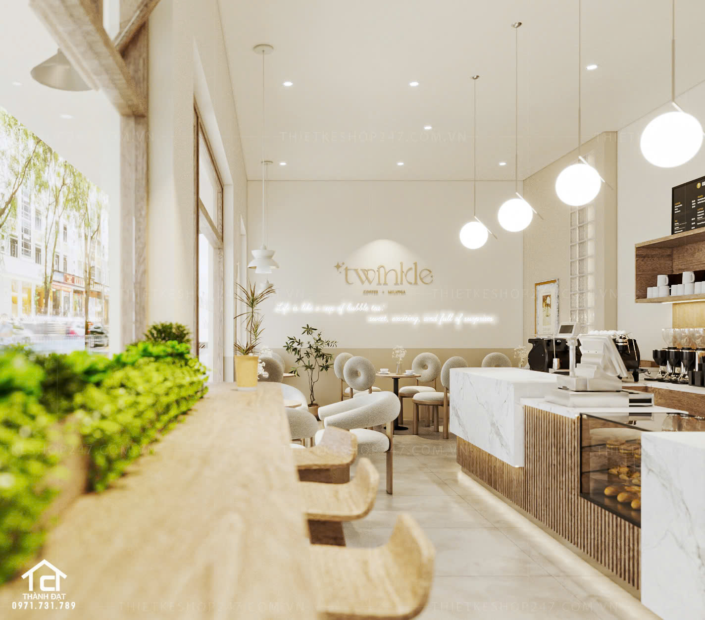 Thiết kế quán trà sữa, cafe đẹp rạng ngời
