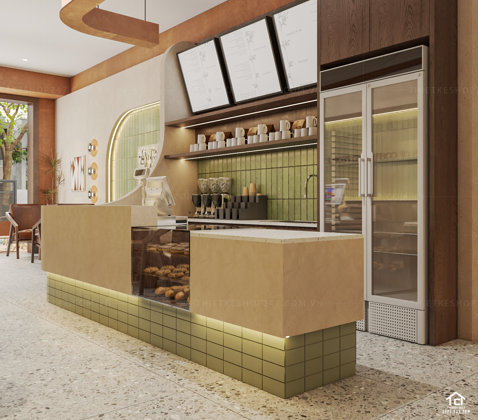 thiết kế quán trà sữa, cafe đẹp sang trọng