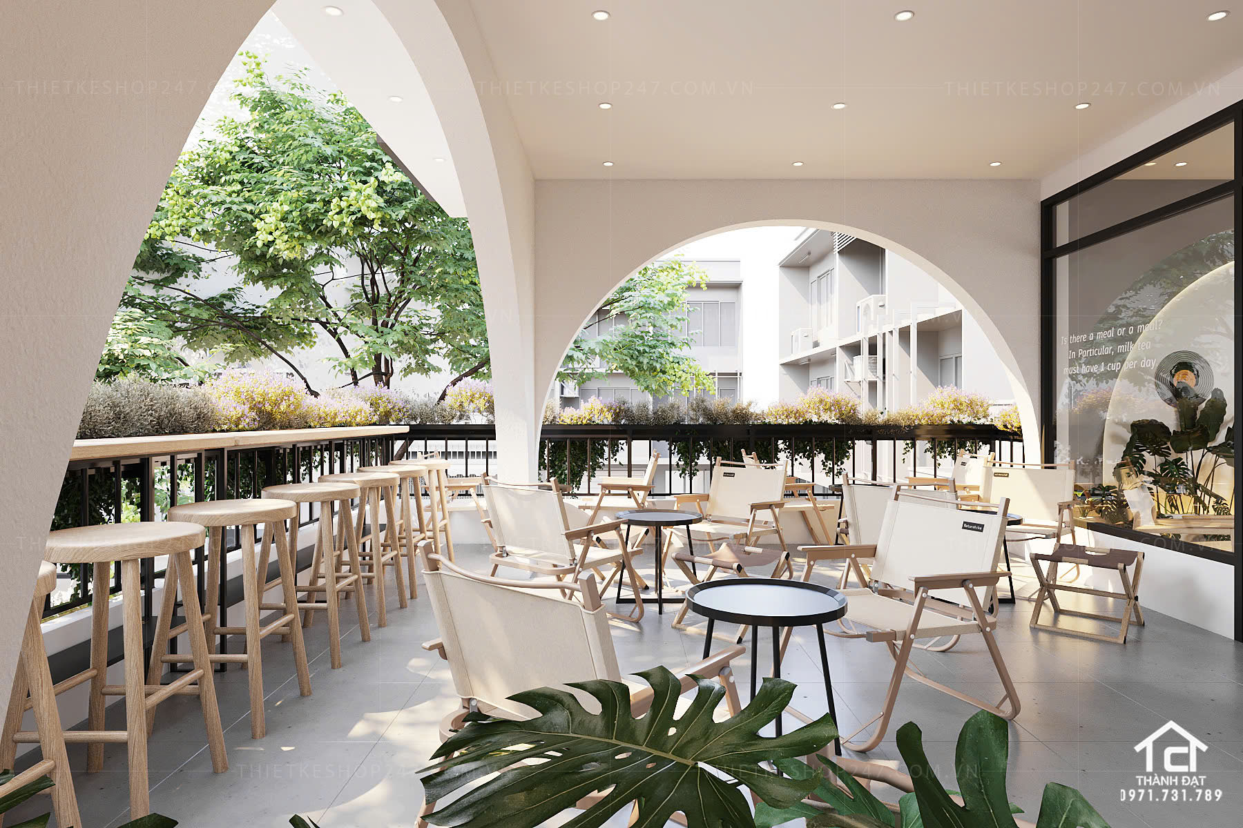 thiết kế quán trà sữa, cafe đẹp trẻ trung