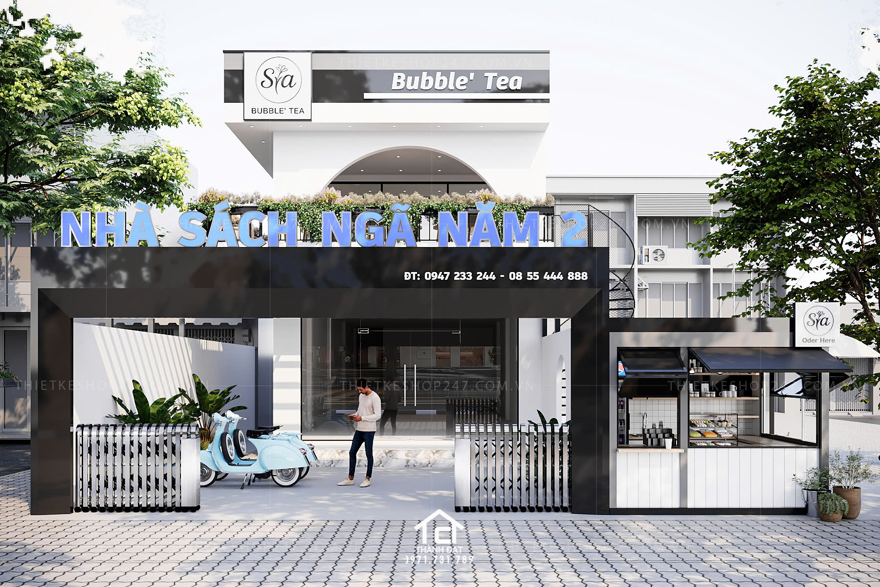 thiết kế quán trà sữa, cafe đẹp sang trọng