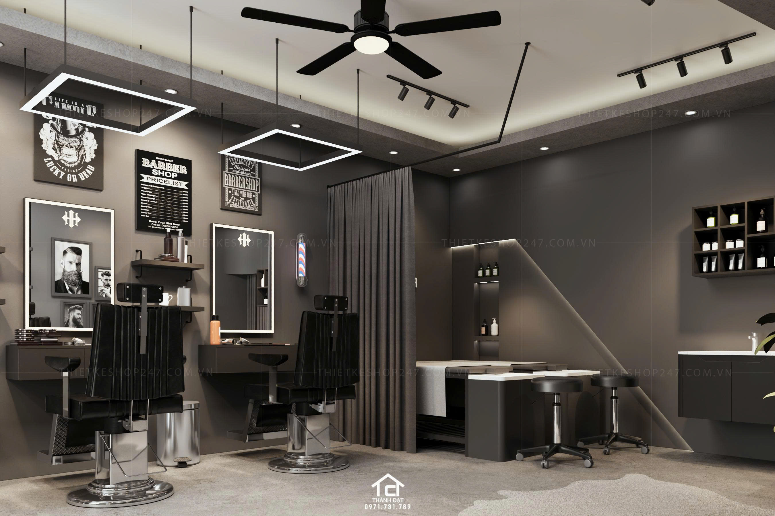 thiết kế salon tóc đẹp nam tính
