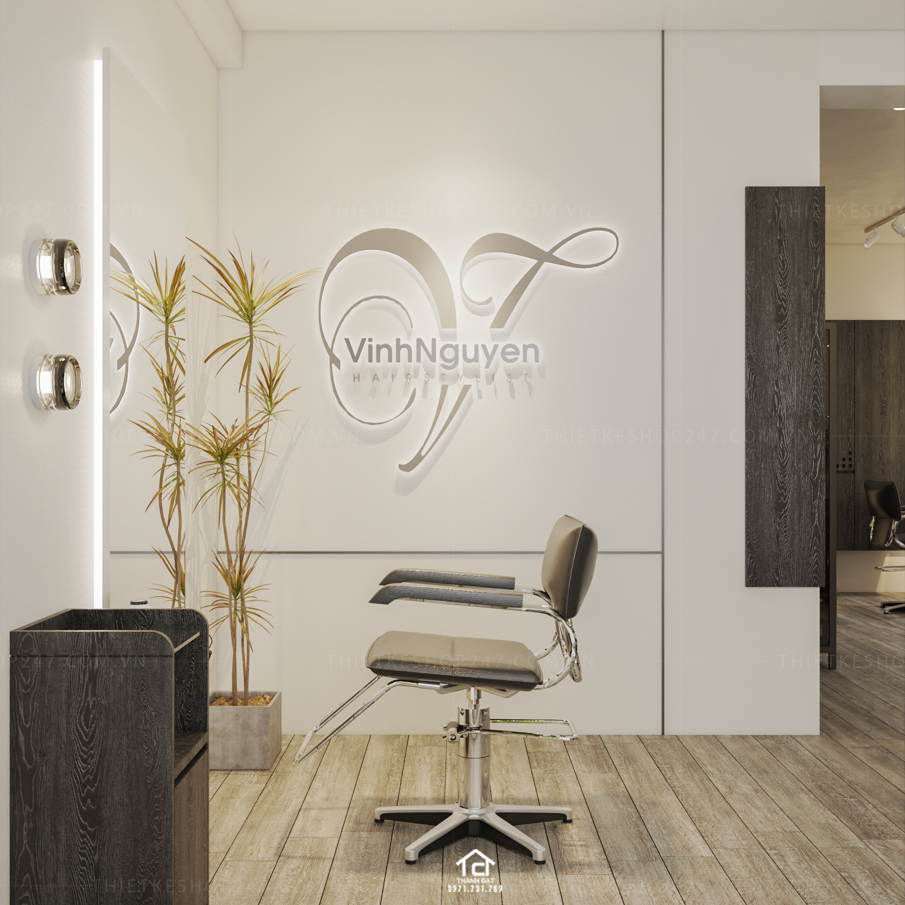 thiết kế salon tóc đẹp sang trọng