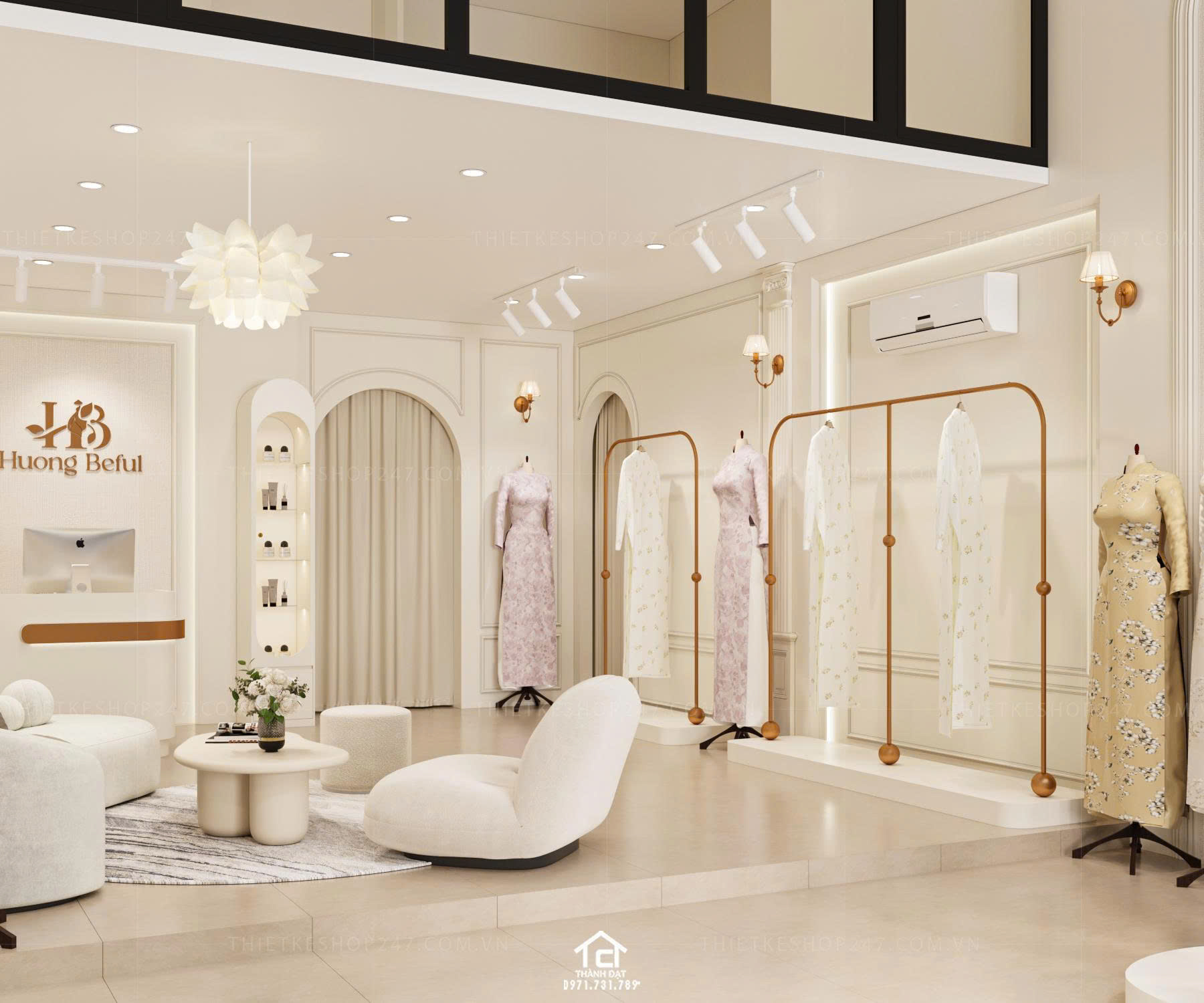 thiết kế shop áo dài đẹp lung linh