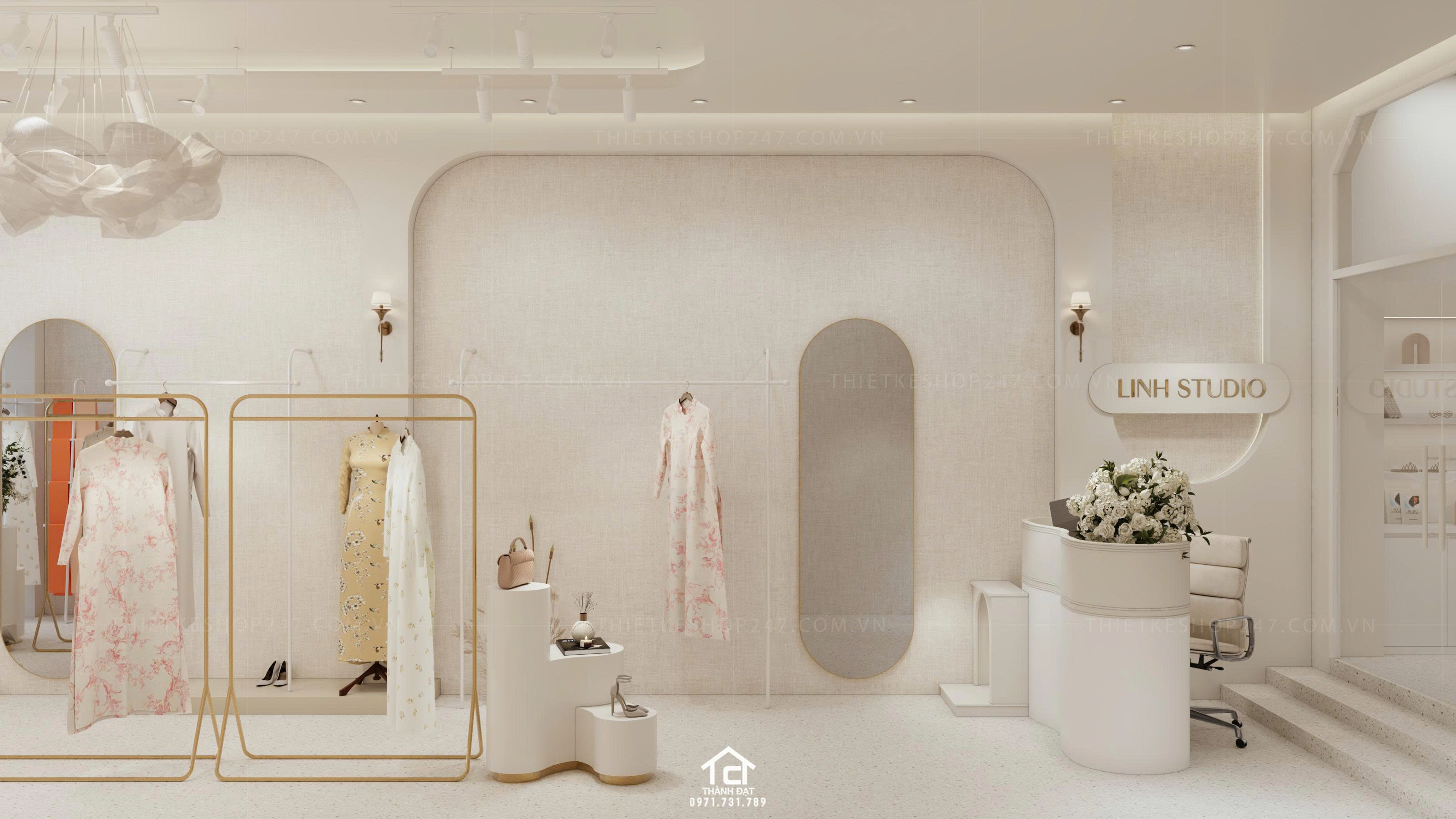 Thiết kế shop áo dài đẹp sang chảnh