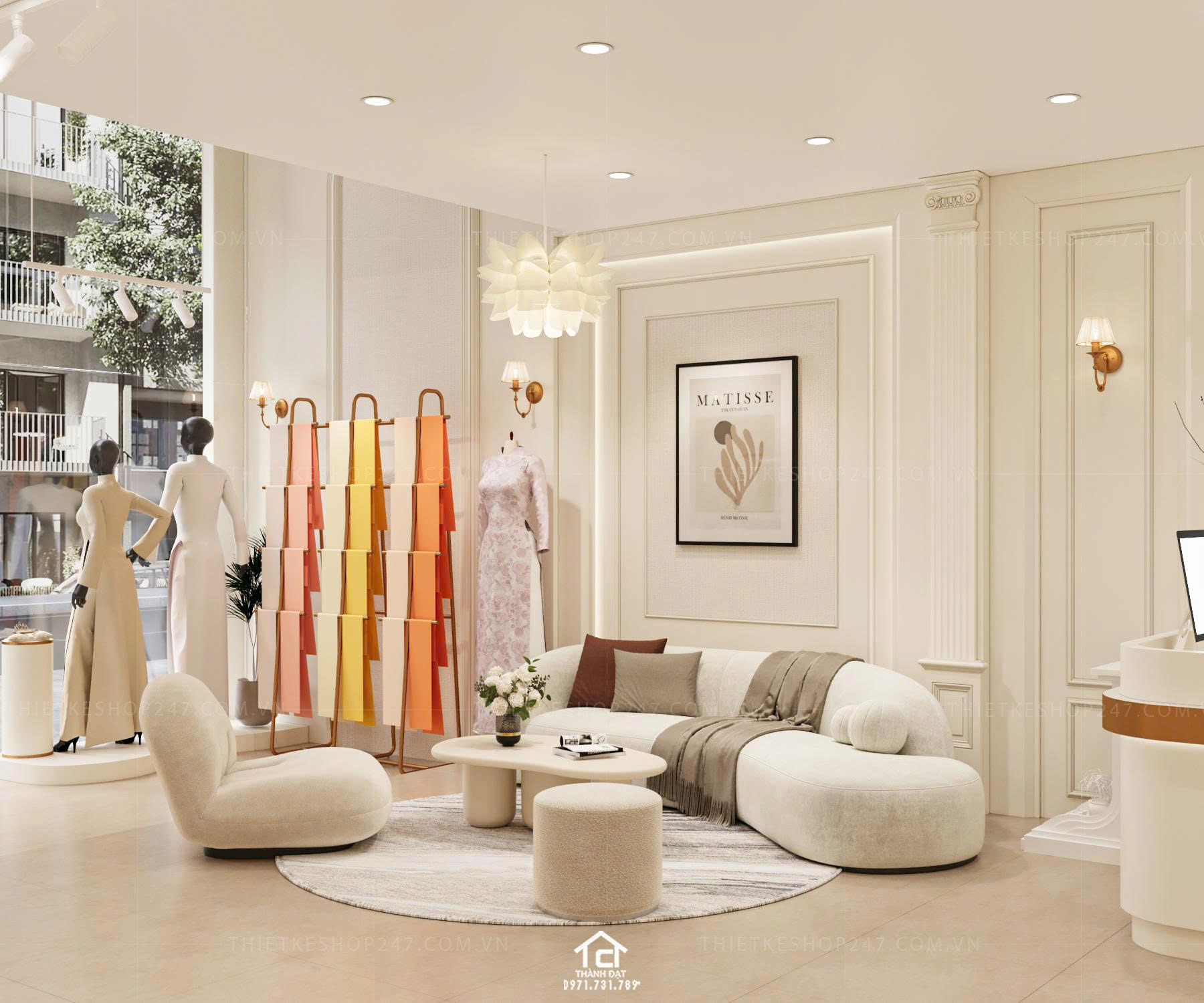 thiết kế shop áo dài đẹp sang trọng